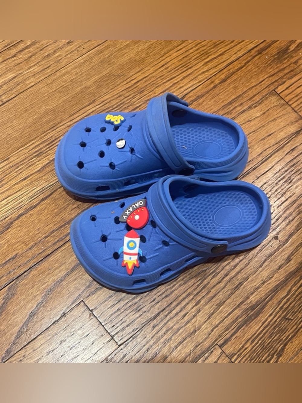 Kids Blue Clog Shoes with Rocket Charms